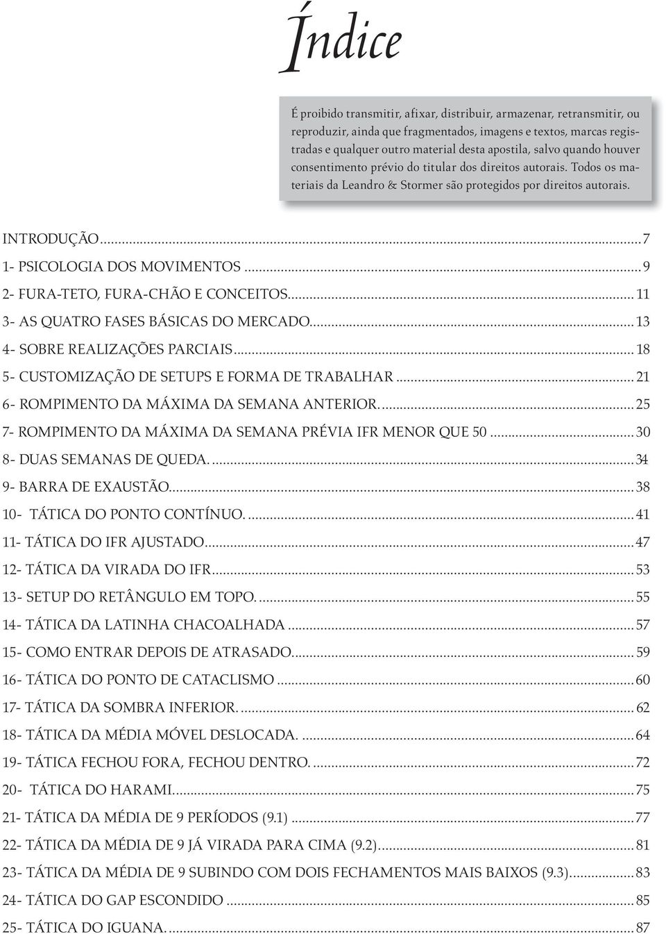 ..9 2- FURA-TETO, FURA-CHÃO E CONCEITOS.... 11 3- AS QUATRO FASES BÁSICAS DO MERCADO...13 4- SOBRE REALIZAÇÕES PARCIAIS... 18 5- CUSTOMIZAÇÃO DE SETUPS E FORMA DE TRABALHAR.