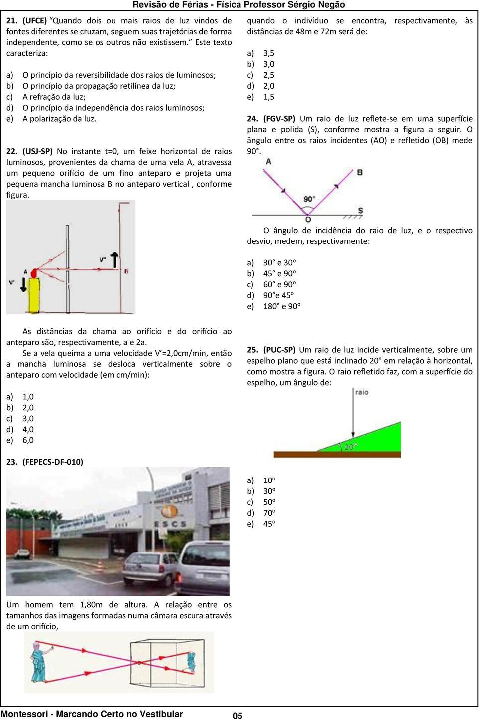 luminosos; e) A polarização da luz. 22.