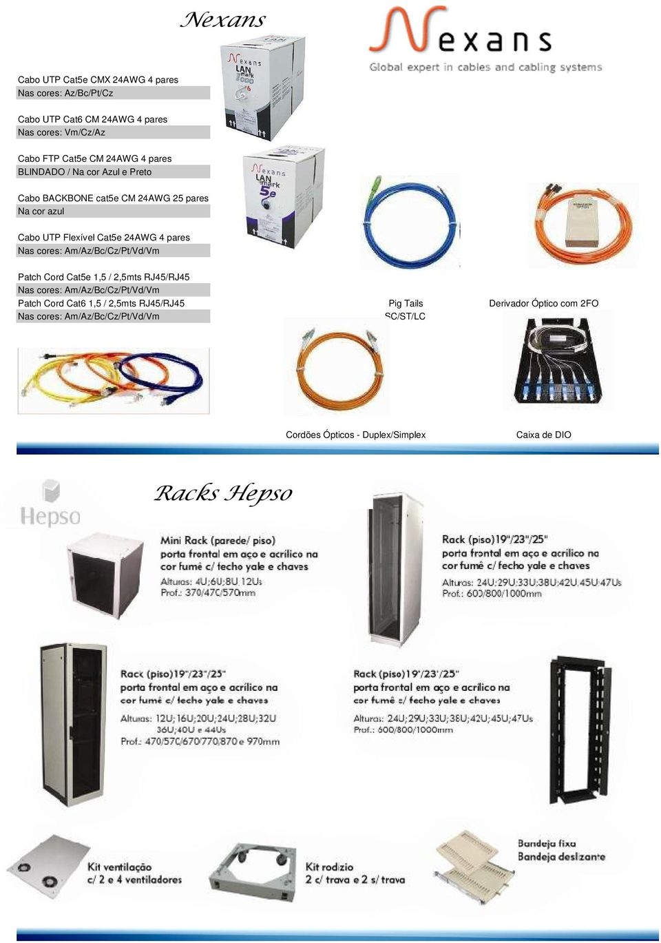 Nas cores: Am/Az/Bc/Cz/Pt/Vd/Vm Patch Cord Cat5e 1,5 / 2,5mts RJ45/RJ45 Nas cores: Am/Az/Bc/Cz/Pt/Vd/Vm Patch Cord Cat6 1,5 / 2,5mts