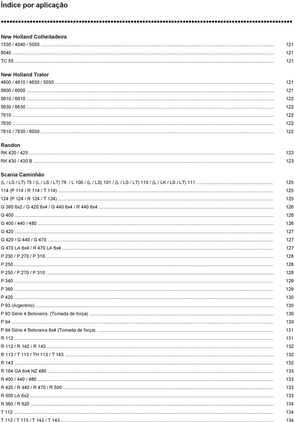 .. 123 Scania Caminhão (L / LS / LT) 75 / (L / LS / LT) 76 / L 100 / (L / LS) 101 / (L / LS / LT) 110 / (L / LK / LS / LT) 111... 125 114 (P 114 / R 114 / T 114)... 125 124 (P 124 / R 124 / T 124).