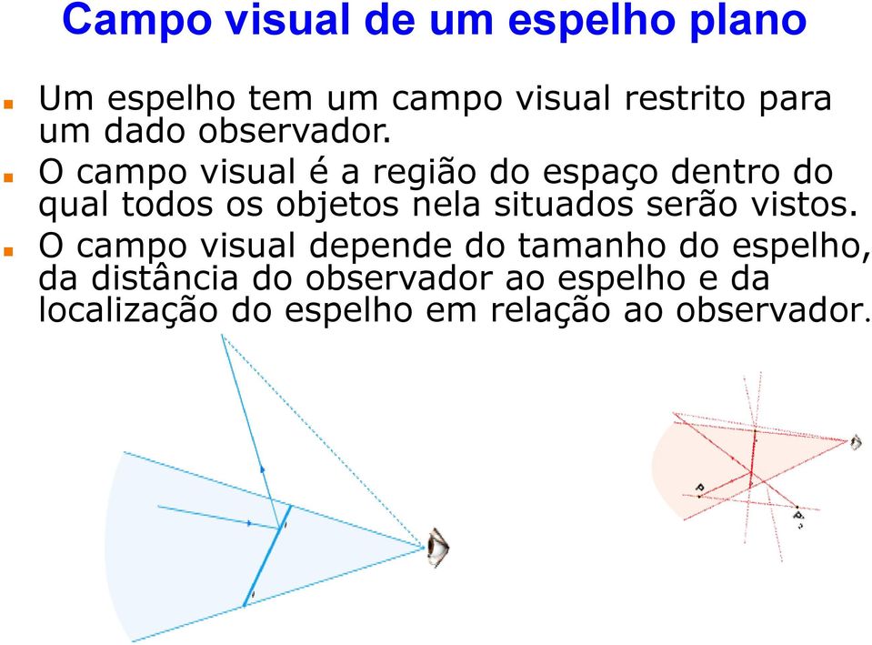 O campo visual é a região do espaço dentro do qual todos os objetos nela situados