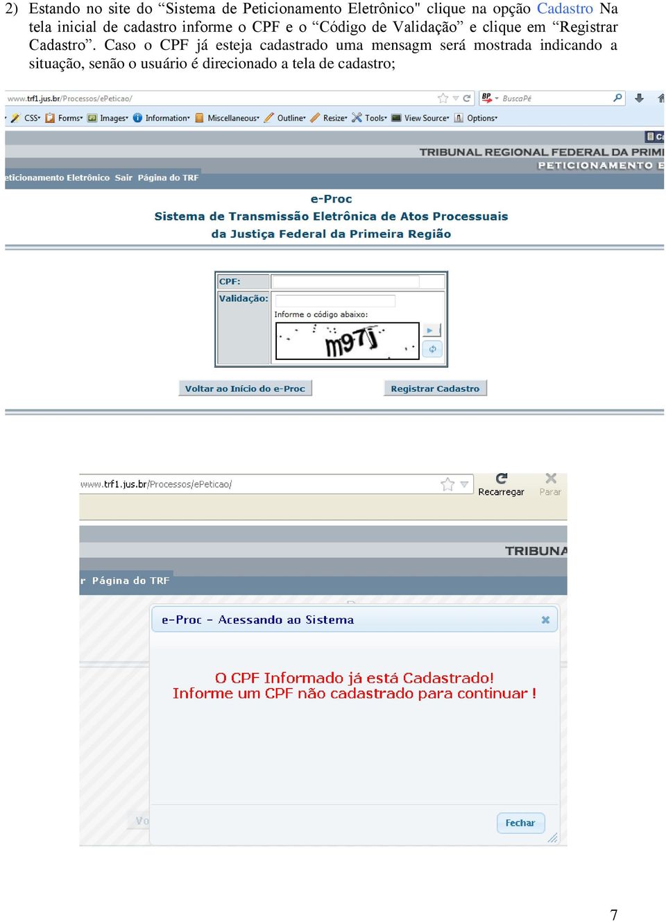 clique em Registrar Cadastro.