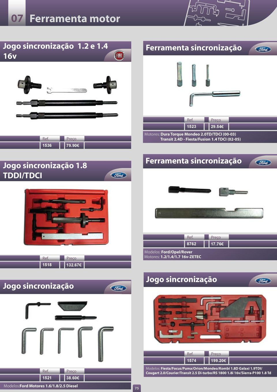 67 Modelos: Ford/Opel/Rover Motores: 1.2/1.4/1.7 16v-ZETEC 8762 17.76 1521 38.60 Modelos:Ford Motores 1.6/1.8/2.