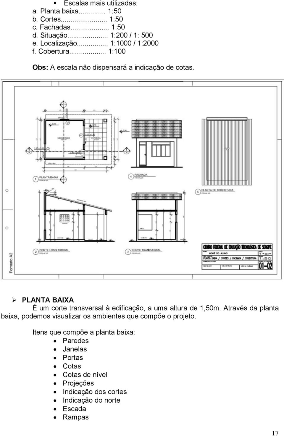 PLANTA BAIXA É um corte transversal à edificação, a uma altura de 1,50m.