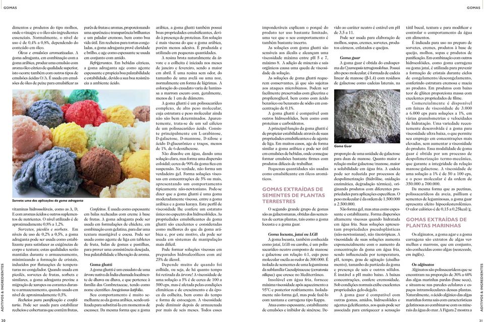 É usada em emulsões de óleo de peixe para emulsificar as Sorvete: uma das aplicações da goma adraganta vitaminas hidrossolúveis, como as A, D, E com aromas ácidos e outros suplementos de nutrientes.