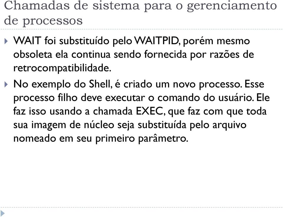 Esse processo filho deve executar o comando do usuário.