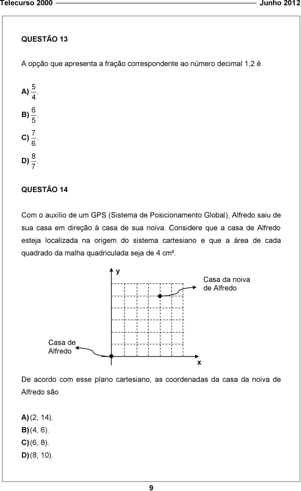 Considere que a casa de Alfredo esteja localizada na origem do sistema cartesiano e que a área de cada quadrado da malha quadriculada seja