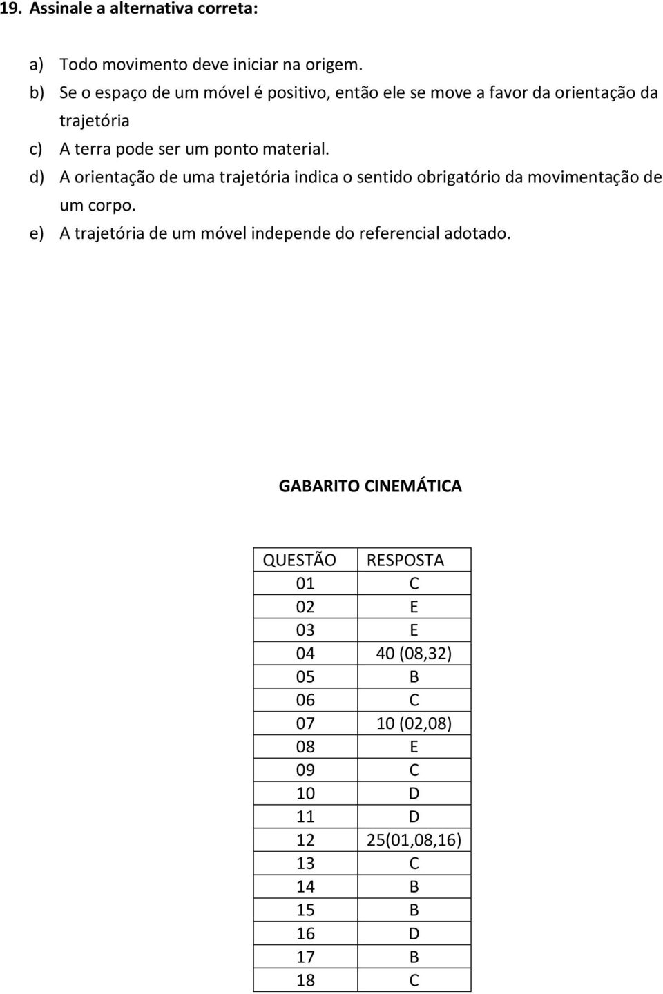 material. d) A orientação de uma trajetória indica o sentido obrigatório da movimentação de um corpo.