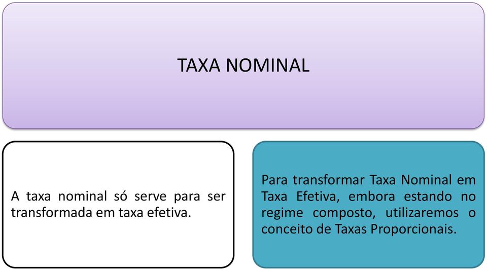 Para transformar Taxa Nominal em Taxa Efetiva,