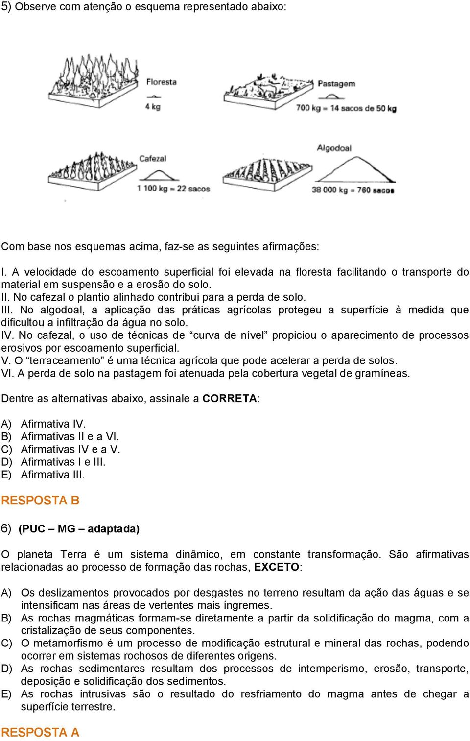 III. No algodoal, a aplicação das práticas agrícolas protegeu a superfície à medida que dificultou a infiltração da água no solo. IV.