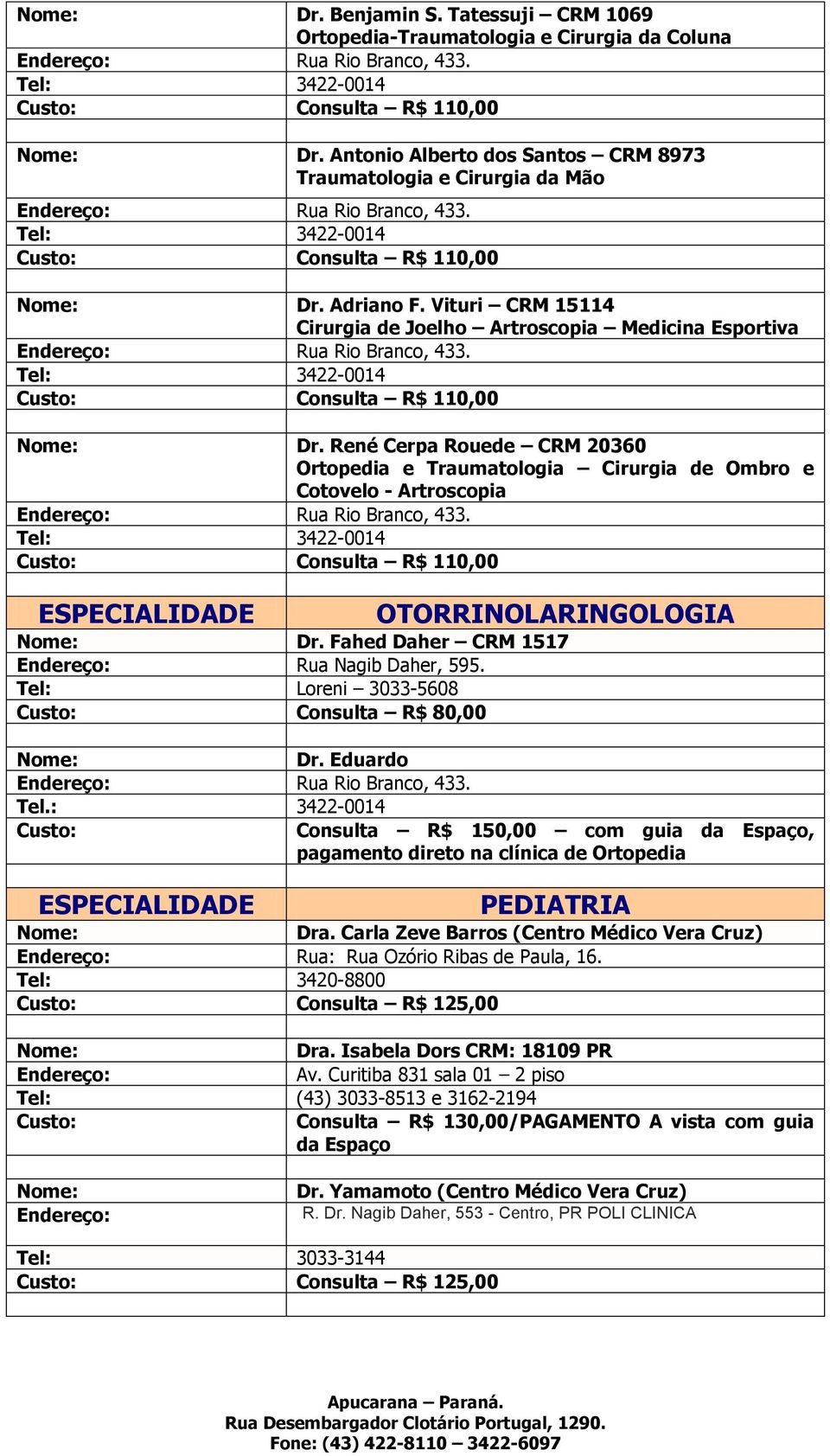 Vituri CRM 15114 Cirurgia de Joelho Artroscopia Medicina Esportiva Rua Rio Branco, 433. Consulta R$ 110,00 Dr.