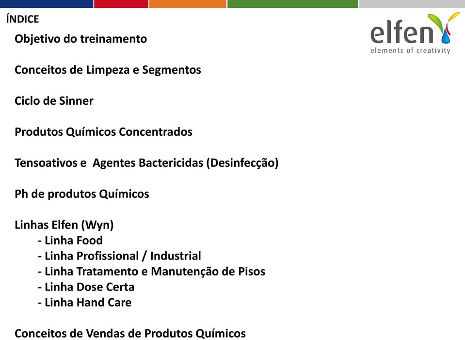 Químicos Linhas Elfen (Wyn) - Linha Food - Linha Profissional / Industrial - Linha