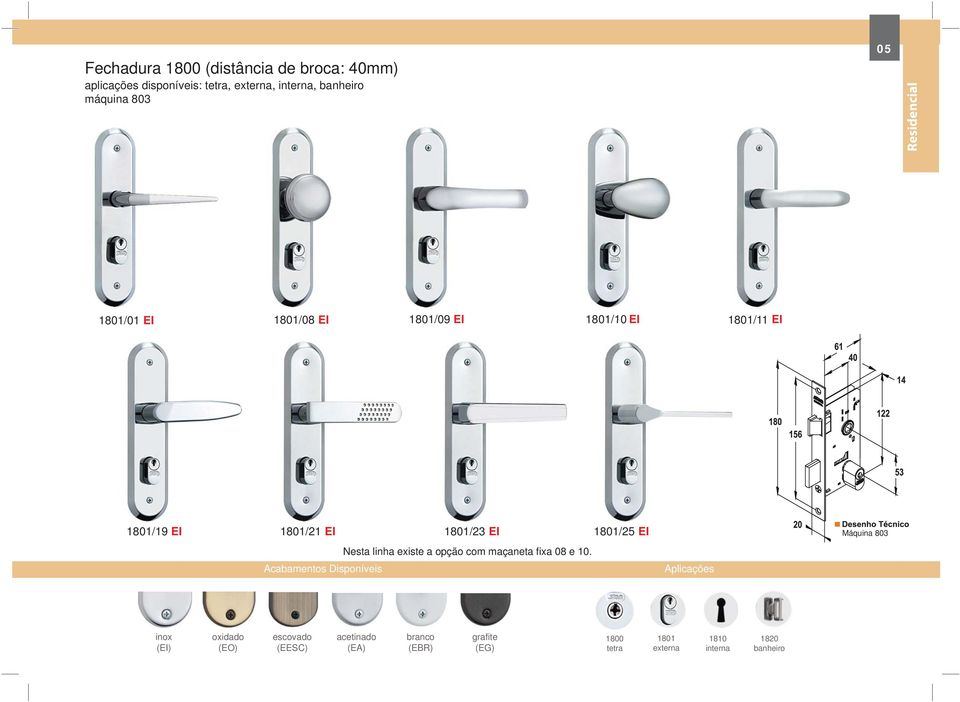 1801/25 EI Nesta linha existe a opção com maçaneta fixa 08 e 10.