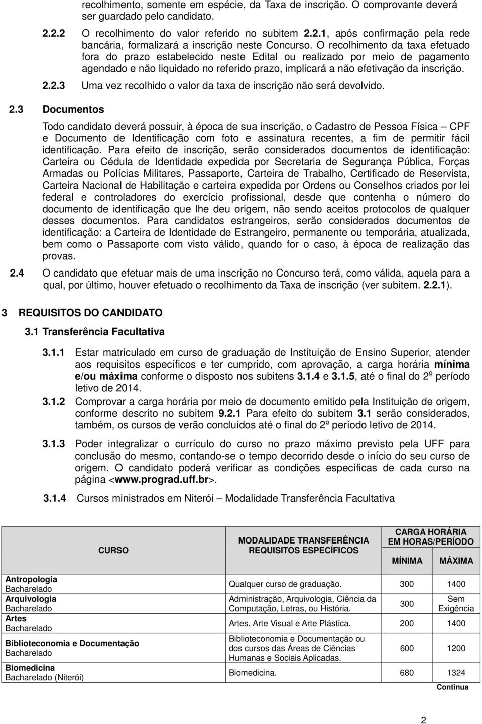 2.3 Uma vez recolhido o valor da taxa de inscrição não será devolvido. 2.