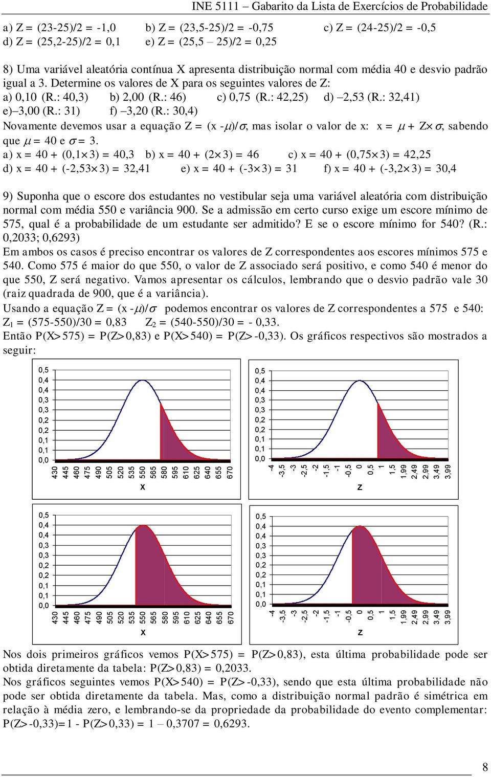 Determine os valores de para os seguintes valores de : a) (R.: 4) b) 2, (R.: 46) c),75 (R.: 42,25) d) 2,53 (R.: 32,4) e) 3, (R.: 3) f) 3,2 (R.