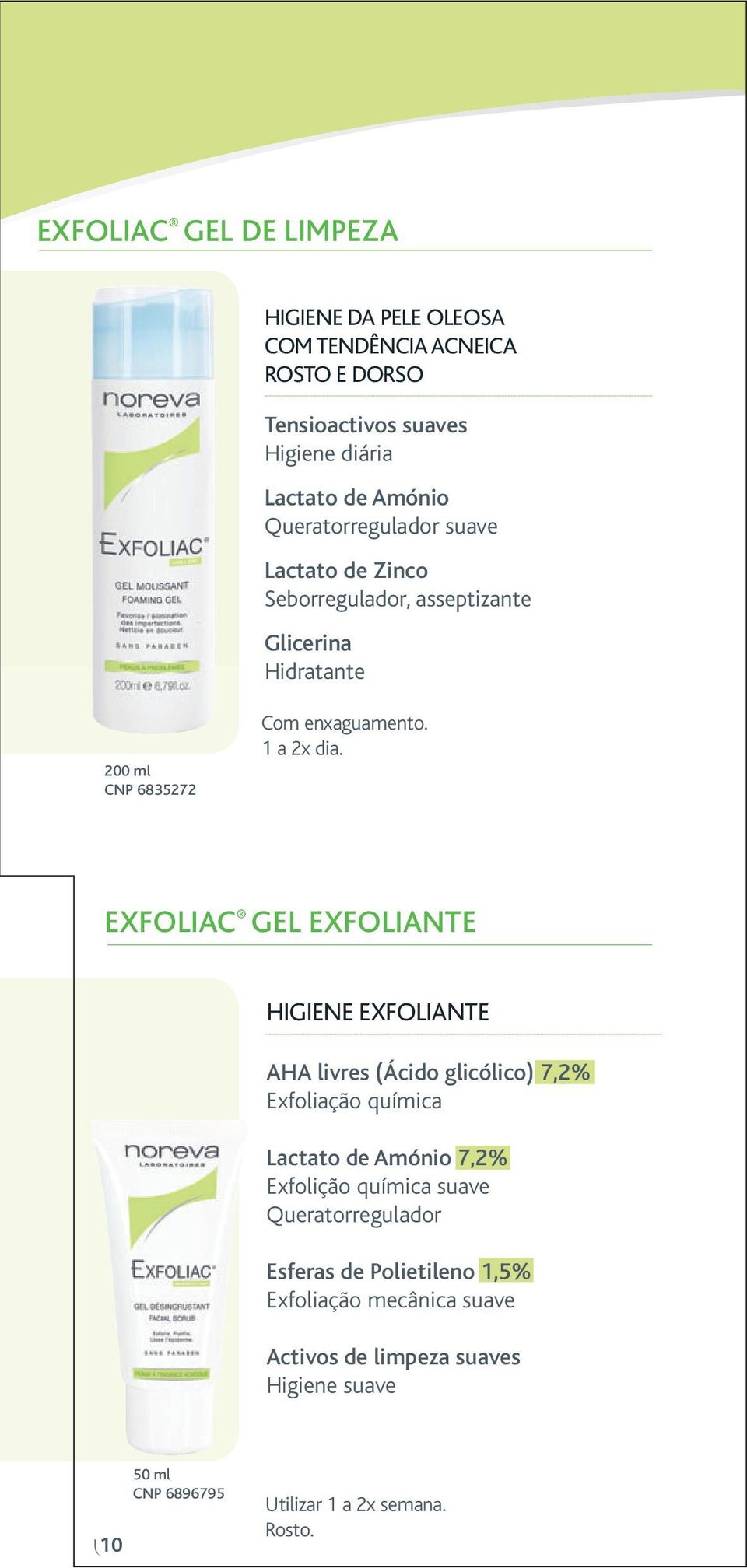 EXFOLIAC GEL EXFOLIANTE HIGIENE EXFOLIANTE AHA livres (Ácido glicólico) 7,2% Exfoliação química Lactato de Amónio 7,2% Exfolição química suave