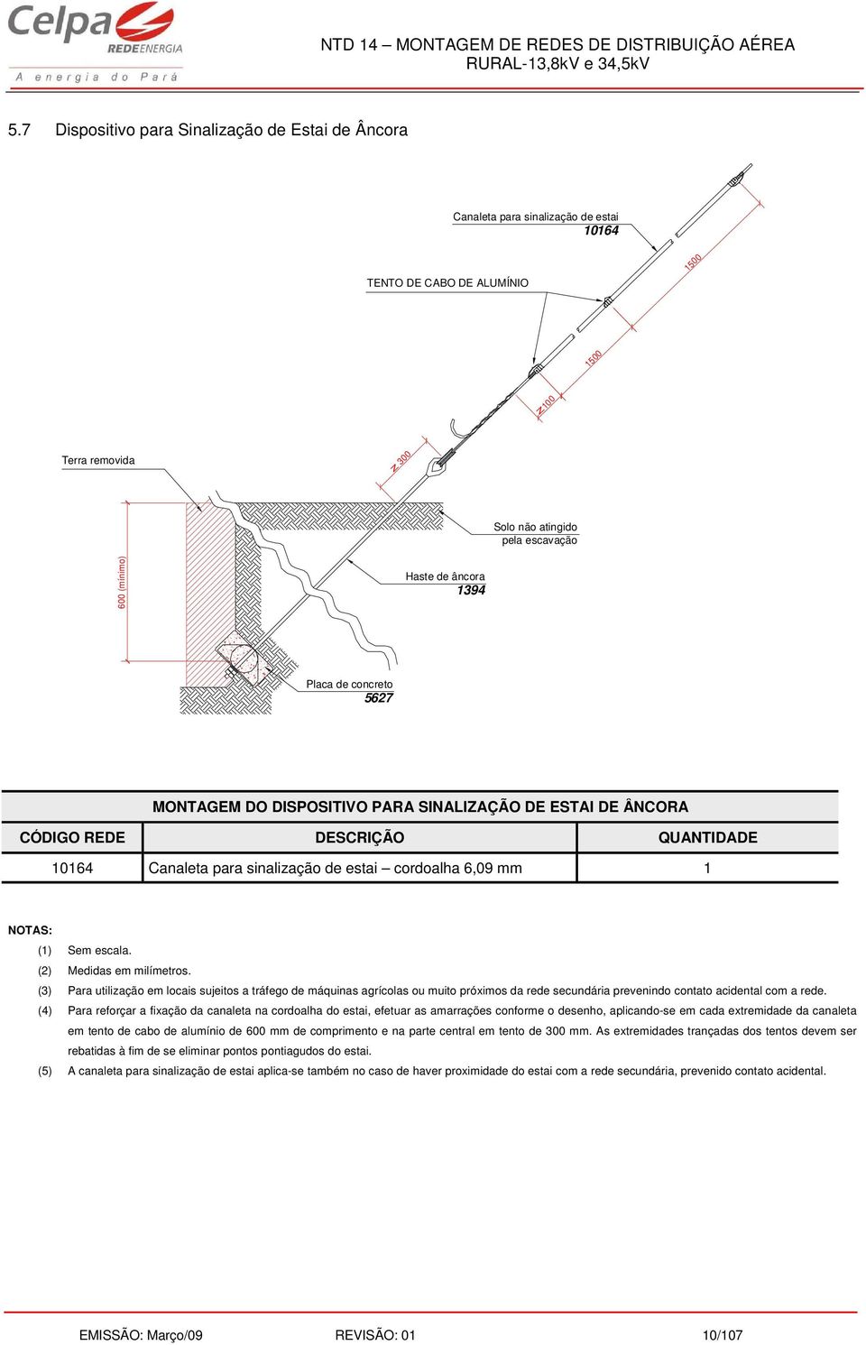 âncora 1394 Placa de concreto 5627 MONTAGEM DO DISPOSITIVO PARA SINALIZAÇÃO DE ESTAI DE ÂNCORA 10164 Canaleta para sinalização de estai cordoalha 6,09 mm 1 NOTAS: (1) Sem escala.
