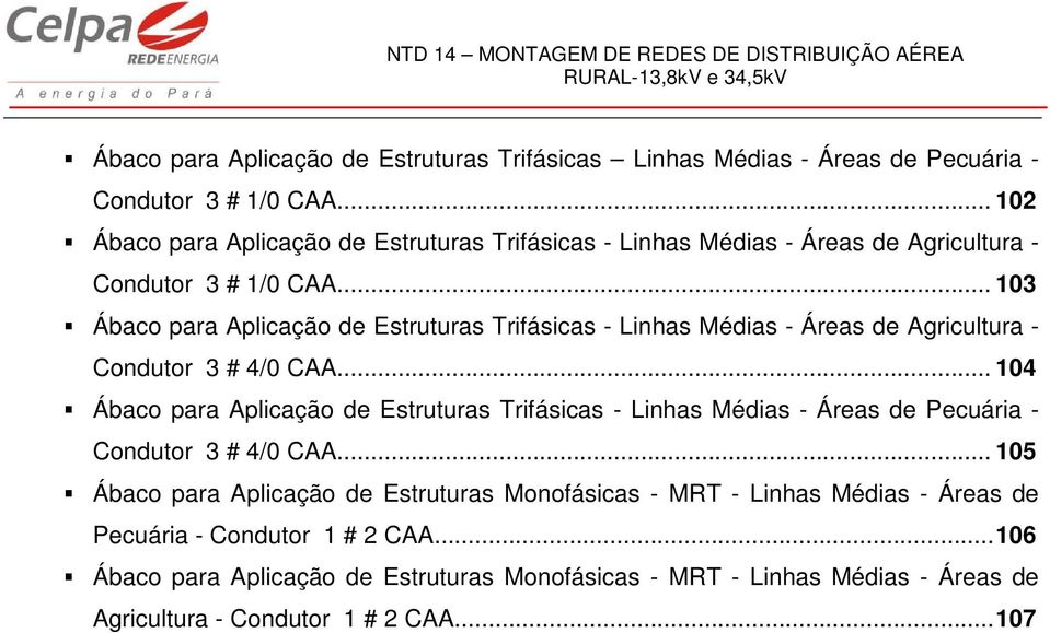 .. 103 Ábaco para Aplicação de Estruturas Trifásicas - Linhas Médias - Áreas de Agricultura - Condutor 3 # 4/0 CAA.