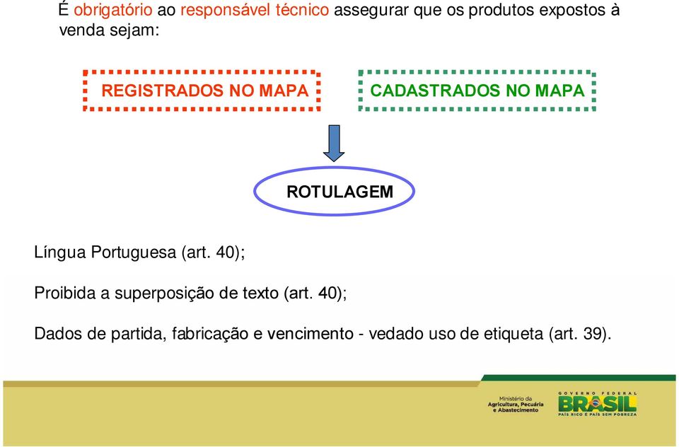 Portuguesa (art. 40); Proibida a superposição de texto (art.