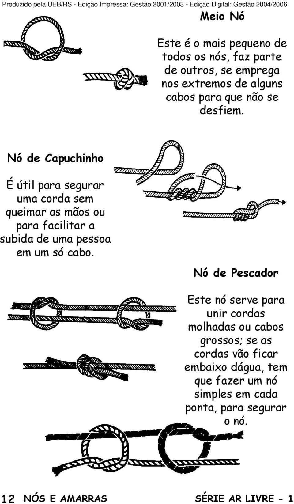 Nó de Capuchinho É útil para segurar uma corda sem queimar as mãos ou para facilitar a subida de uma pessoa em