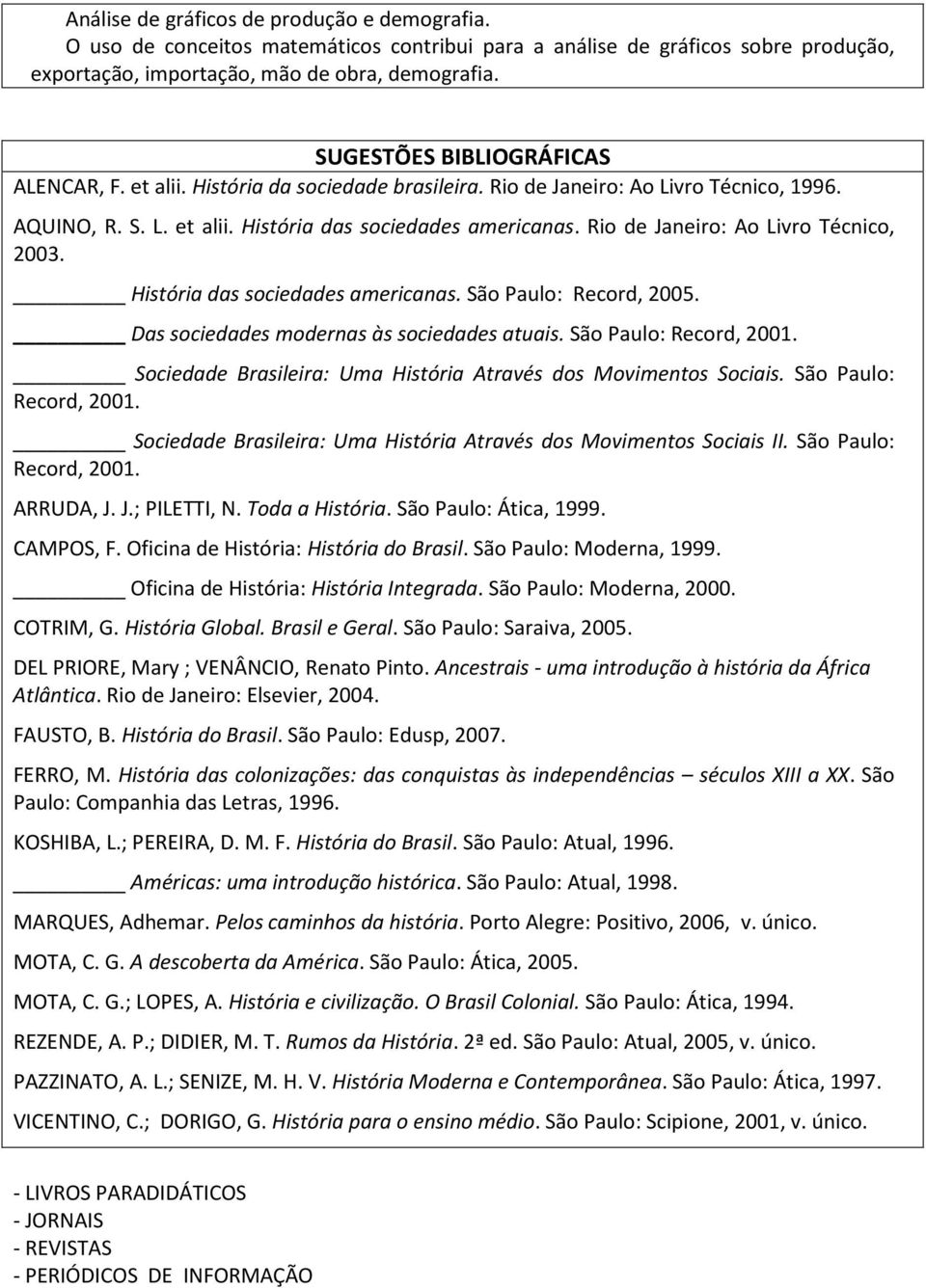 Rio de Janeiro: Ao Livro Técnico, 2003. História das sociedades americanas. São Paulo: Record, 2005. Das sociedades modernas às sociedades atuais. São Paulo: Record, 2001.