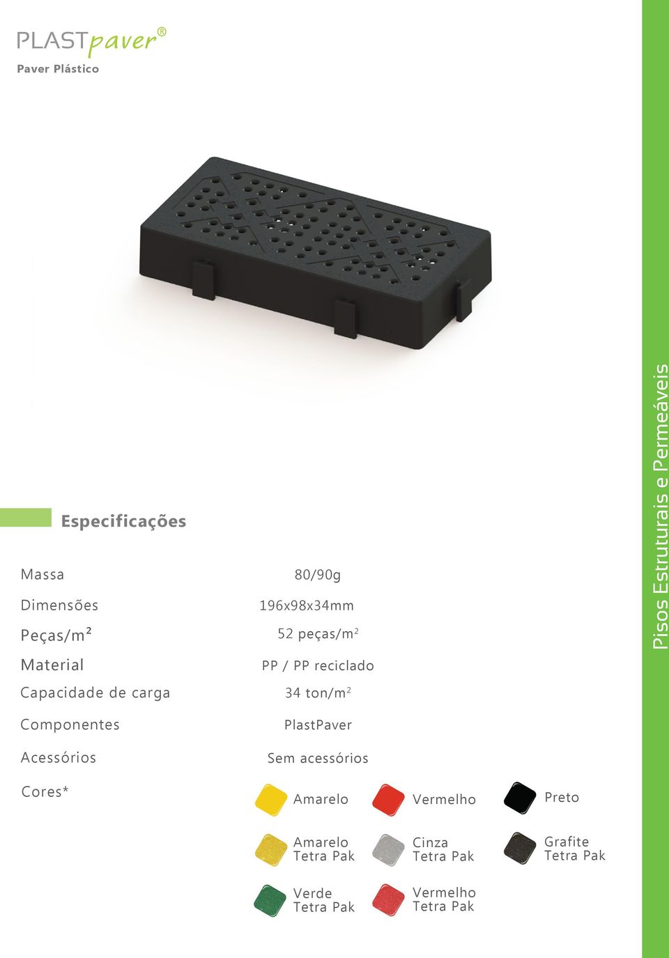 Estruturais e Permeáveis Componentes Acessórios Cores* PlastPaver