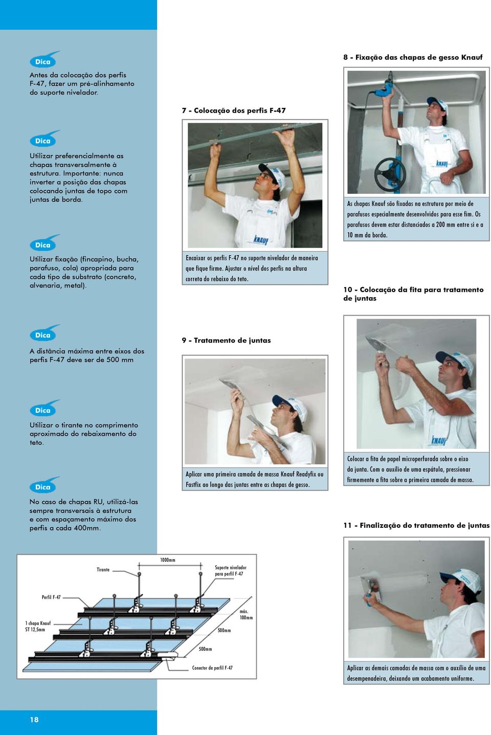 As chapas Knauf são fixadas na estrutura por meio de parafusos especialmente desenvolvidos para esse fim. Os parafusos devem estar distanciados a 200 mm entre si e a 10 mm da borda.