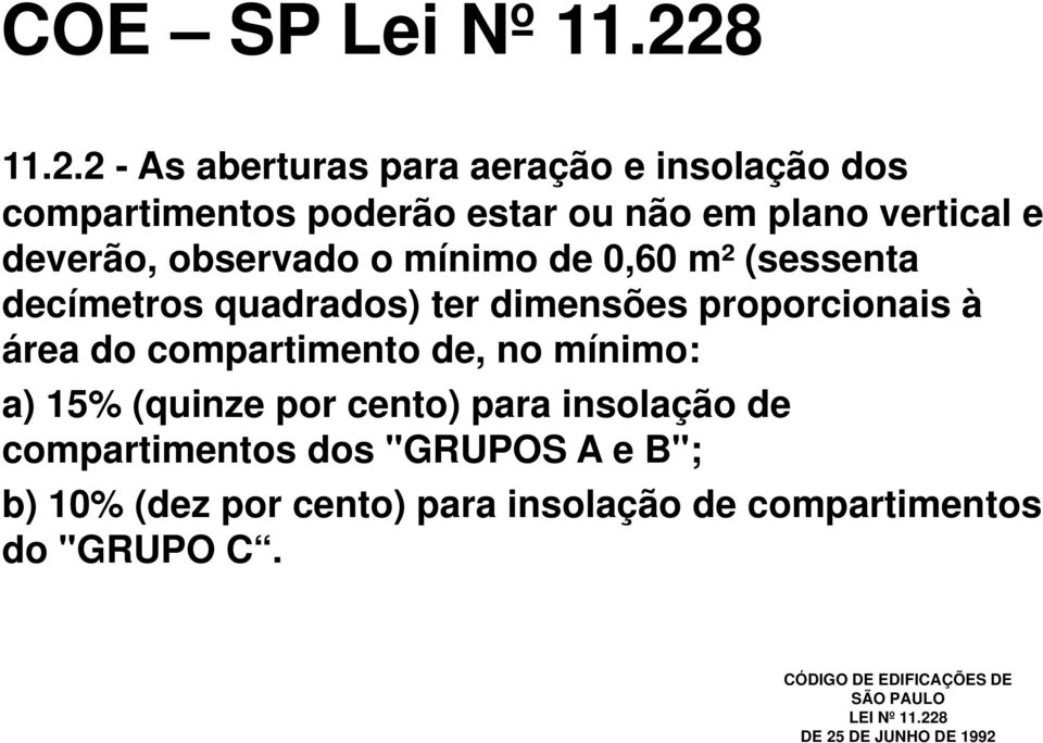 2 - As aberturas para aeração e insolação dos compartimentos poderão estar ou não em plano vertical e deverão, observado