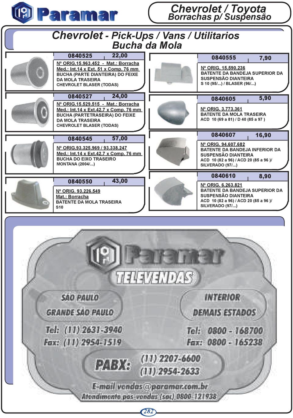 515 - Med.: Int.14 x Ext.42,7 x Comp. 76 mm BUCHA (PARTE) DO FEIXE DA MOLA CHEVROLET BLASER (TODAS) 0840550 24,00 0840545 57,00 Nº ORIG.93.325.969 / 93.338.247 Med.: Int.14 x Ext.42,7 x Comp. 76 mm BUCHA DO EIXO TRASEIRO MONTANA (2004/.