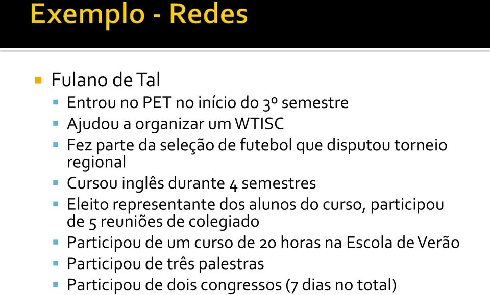 representante dos alunos do curso, participou de 5 reuniões de colegiado Participou de um curso