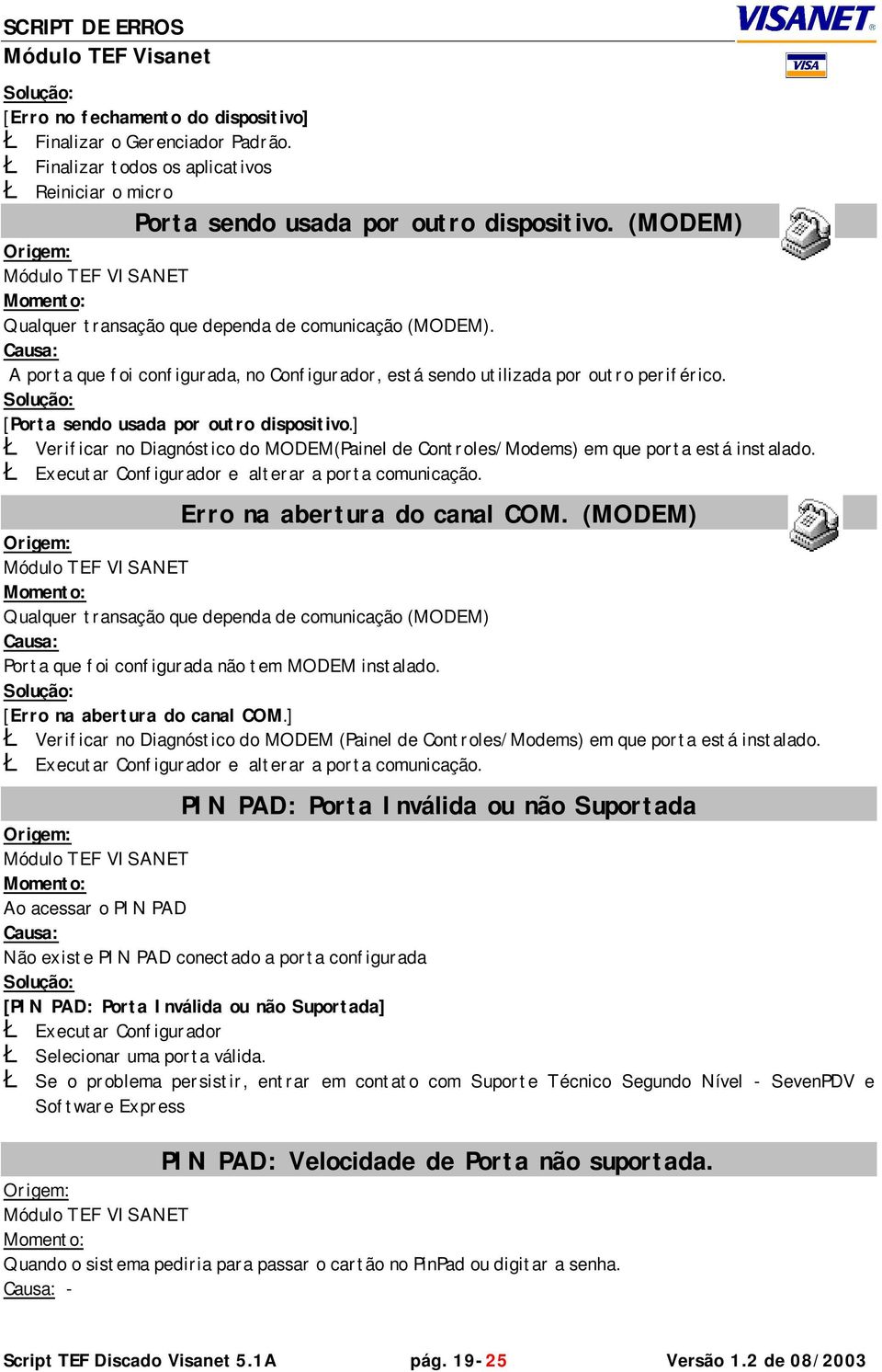 ] Ł Verificar no Diagnóstico do MODEM(Painel de Controles/Modems) em que porta está instalado. Ł Executar Configurador e alterar a porta comunicação. Erro na abertura do canal COM.