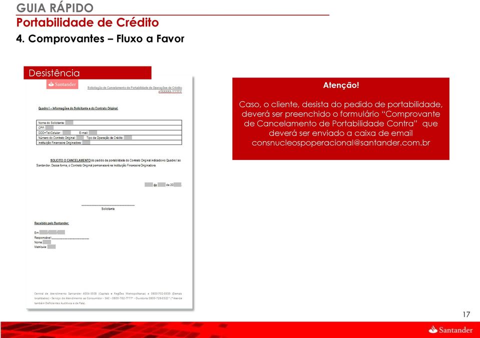 preenchido o formulário Comprovante de Cancelamento de Portabilidade