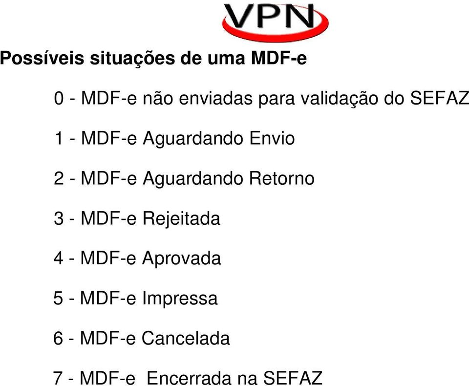 Aguardando Retorno 3 - MDF-e Rejeitada 4 - MDF-e Aprovada 5