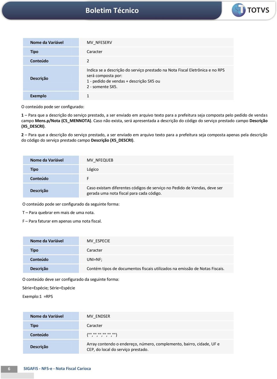 p/Nota (C5_MENNOTA). Caso não exista, será apresentada a descrição do código do serviço prestado campo (X5_DESCRI).