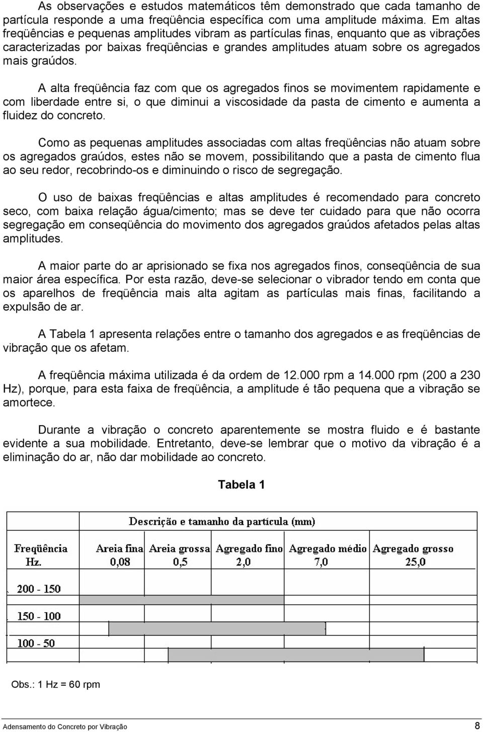 A alta freqüência faz com que os agregados finos se movimentem rapidamente e com liberdade entre si, o que diminui a viscosidade da pasta de cimento e aumenta a fluidez do concreto.