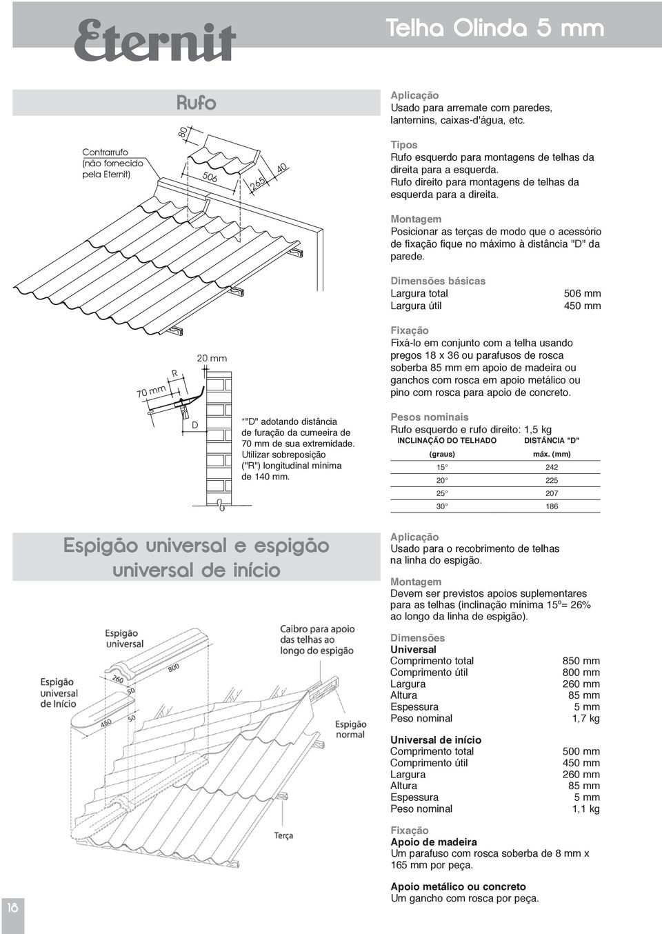 Montagem Posicionar as terças de modo que o acessório de fixação fique no máximo à distância "D" da parede.