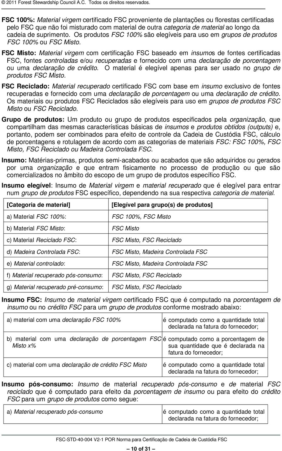 FSC Misto: Material virgem com certificação FSC baseado em insumos de fontes certificadas FSC, fontes controladas e/ou recuperadas e fornecido com uma declaração de porcentagem ou uma declaração de