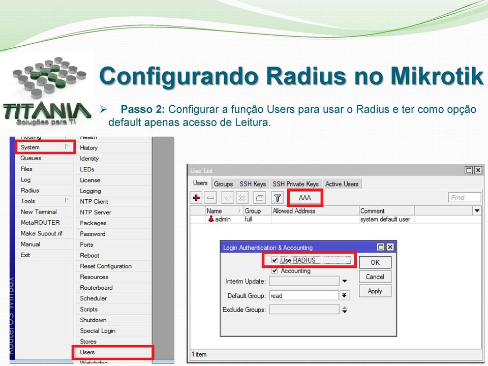 Users para usar o Radius e ter