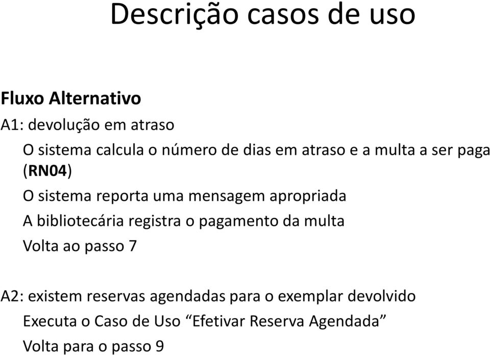 registra o pagamento da multa Volta ao passo 7 A2: existem reservas agendadas para o