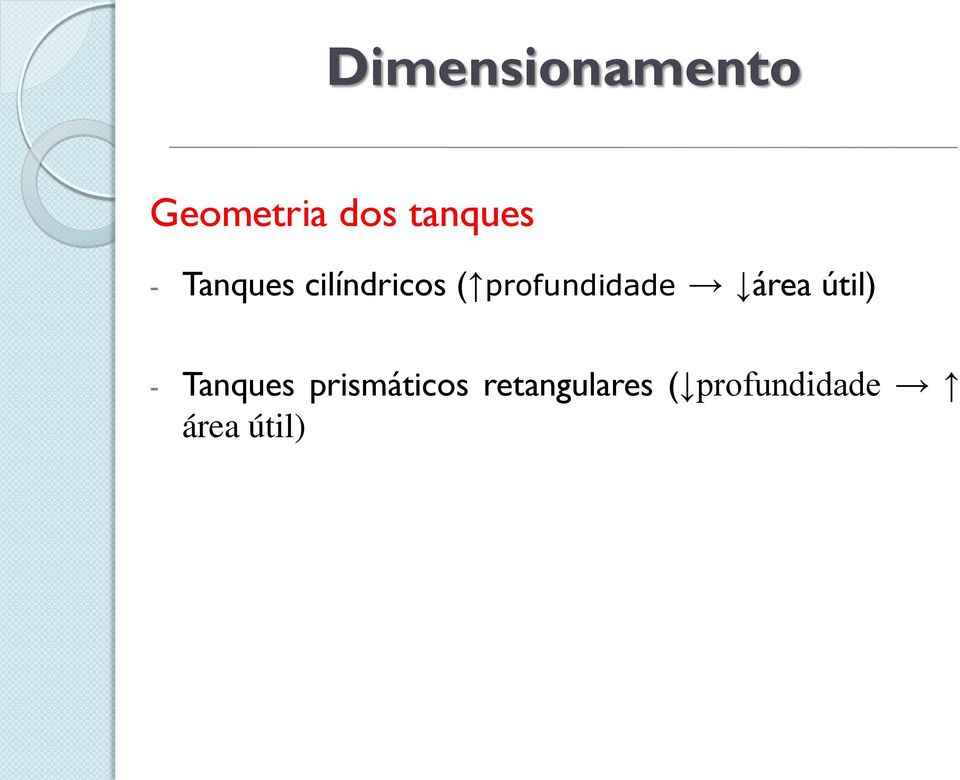 profundidade área útil) - Tanques