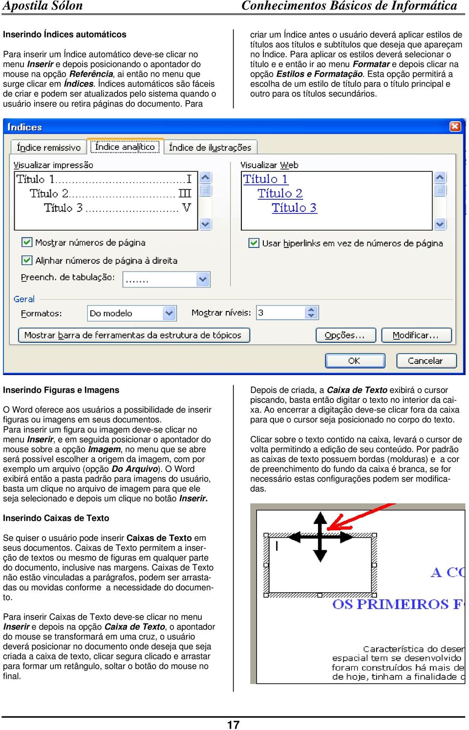 Para criar um Índice antes usuári deverá aplicar estils de títuls as títuls e subtítuls que deseja que apareçam n Índice.