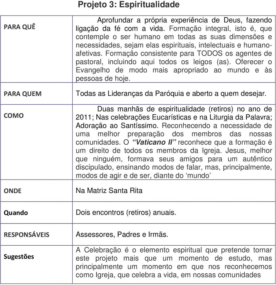 Formação consistente para TODOS os agentes de pastoral, incluindo aqui todos os leigos (as). Oferecer o Evangelho de modo mais apropriado ao mundo e às pessoas de hoje.