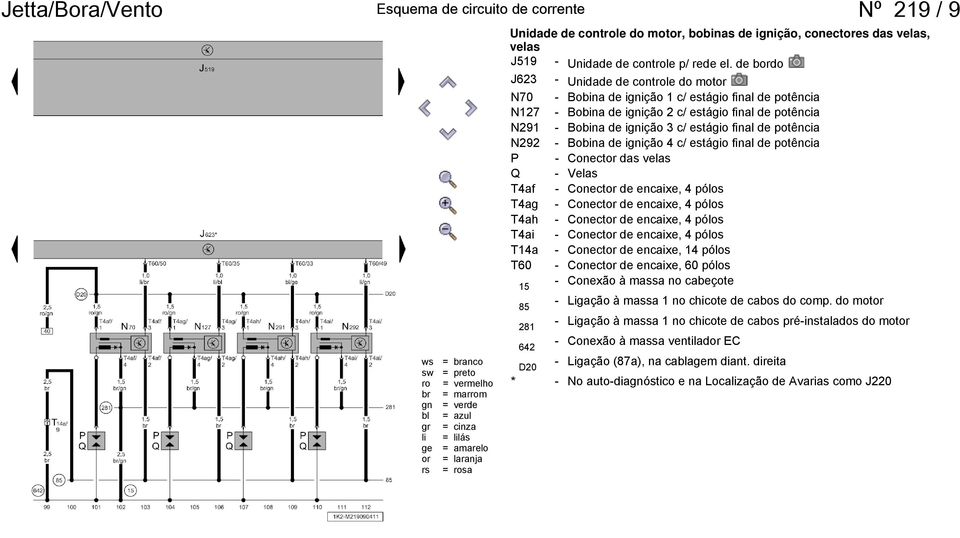 N292 - Bobina de iição 4 c/ estágio final de potência P - Conect das velas Q - Velas T4af - Conect de encaixe, 4 pólos T4ag - Conect de encaixe, 4 pólos T4ah - Conect de encaixe, 4 pólos T4ai -