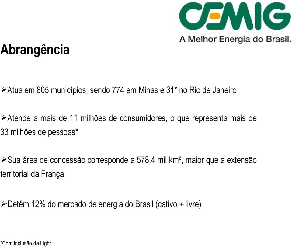 Sua área de concessão corresponde a 578,4 mil km², maior que a extensão territorial da