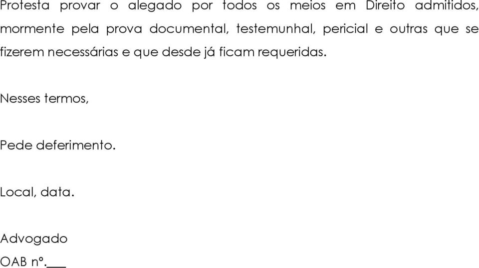 pericial e outras que se fizerem necessárias e que desde já