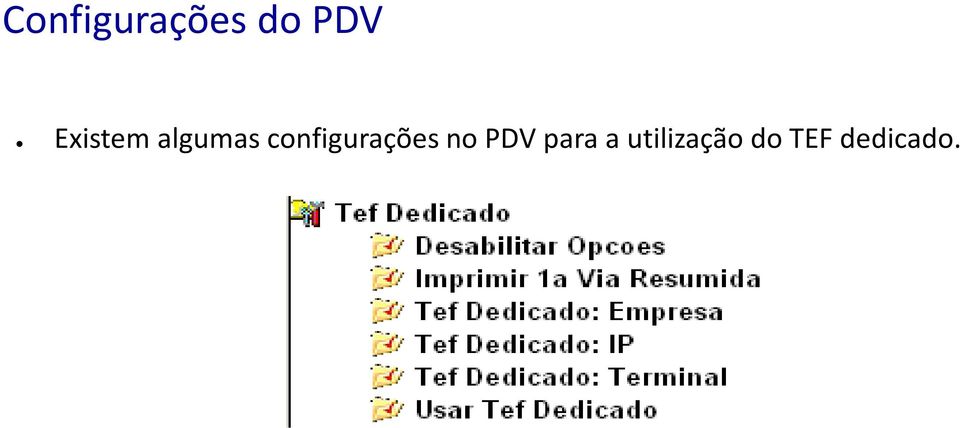 configurações no PDV