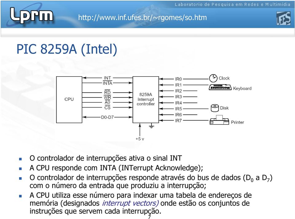 da entrada que produziu a interrupção; A CPU utiliza esse número para indexar uma tabela de endereços