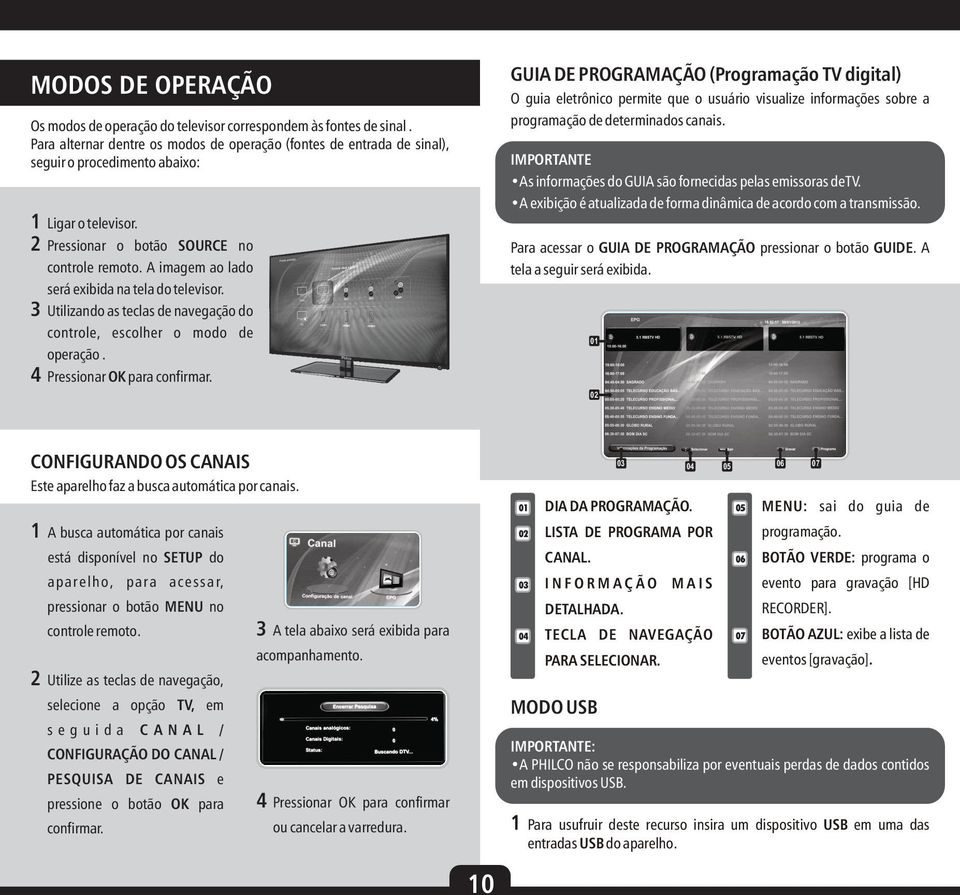 A imagem ao lado será exibida na tela do televisor. 3 Utilizando as teclas de navegação do controle, escolher o modo de operação. 4 Pressionar OK para confirmar.