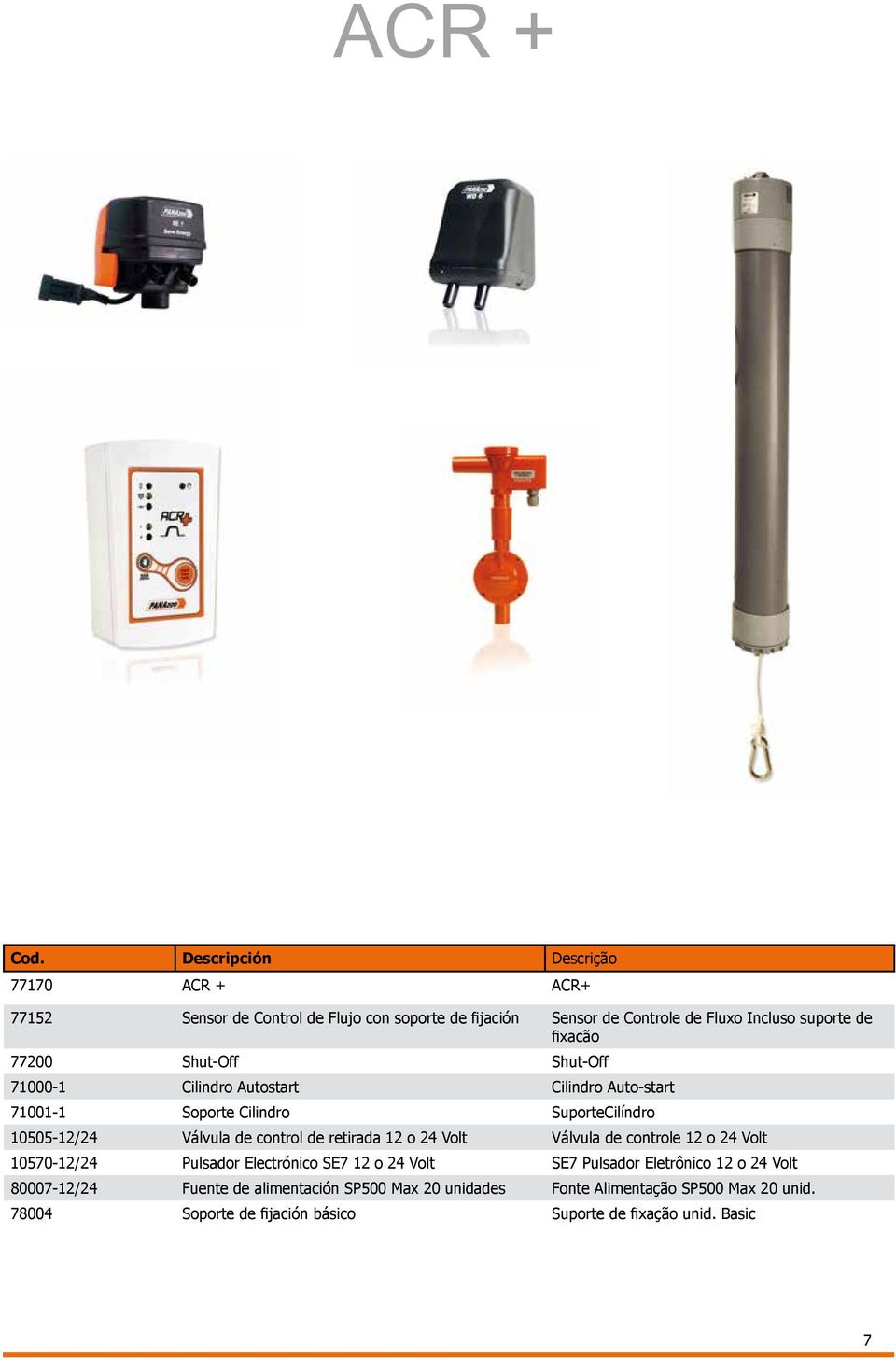 77200 Shut-Off Shut-Off 71000-1 Cilindro Autostart Cilindro Auto-start 71001-1 Soporte Cilindro SuporteCilíndro 10505-12/24 Válvula de control de