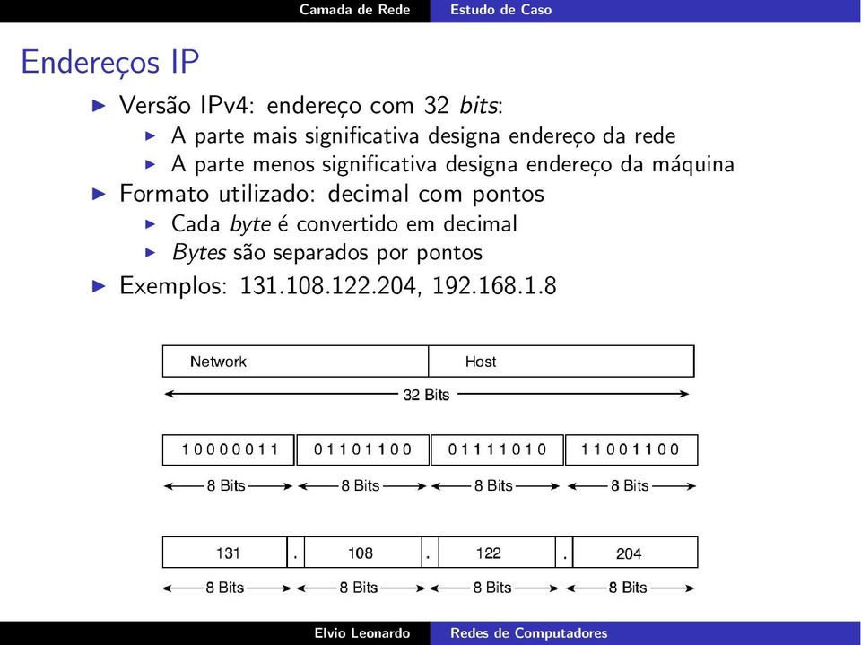 máquina Formato utilizado: decimal com pontos Cada byte é convertido em